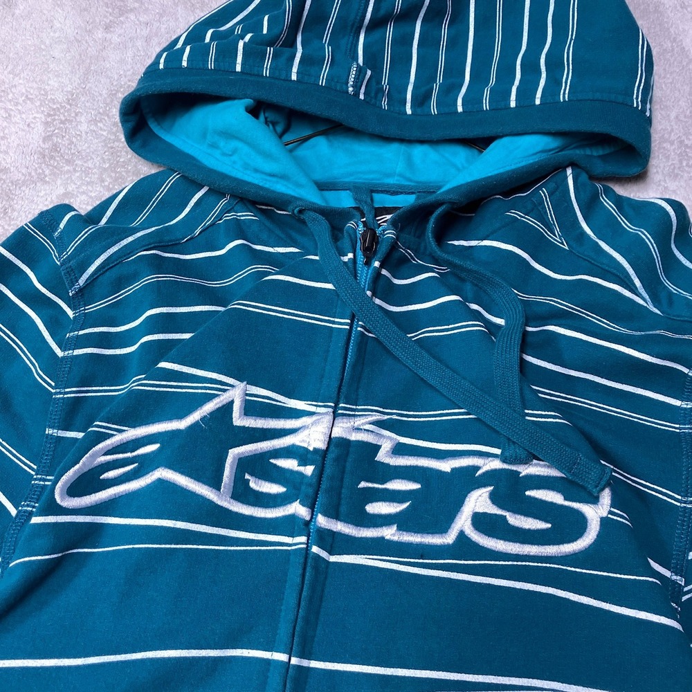 Vintage Y2K Alpinestars Hoodie Astars Zip Up Teal White Striped Mens Size XL